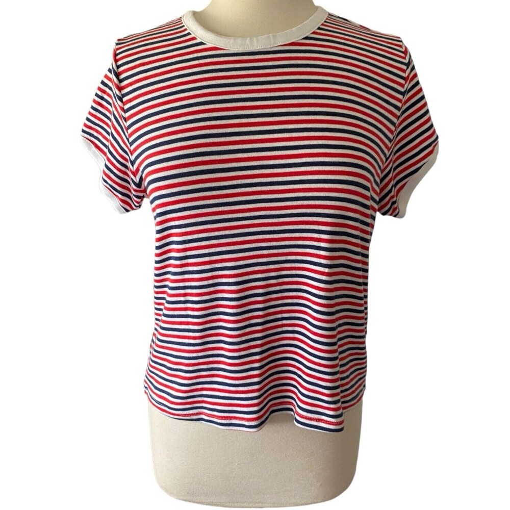 H&M Fitted Cotton Striped Top- Red & Navy Size XL
